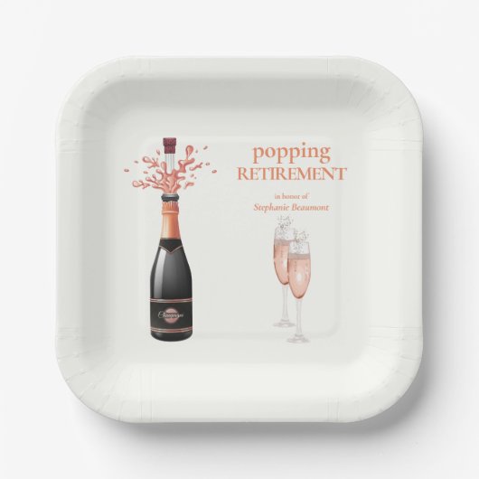 Elegante Frau mit Champagner-Kurken-Rente Pappteller (Vorderseite)