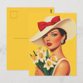 Elegante Frau mit Daffodien Postkarte (Vorne/Hinten)
