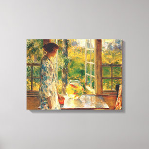 Elegante Frau mit Goldfish Bowl (Childe Hassam) Leinwanddruck
