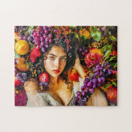 Elegante Frau mit Granatapfel Trauben und Blumen c Puzzle