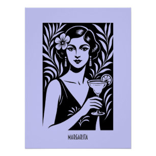Elegante Frau mit Margarita – Vintage Cocktail Poster