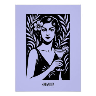 Elegante Frau mit Margarita – Vintage Cocktail Poster