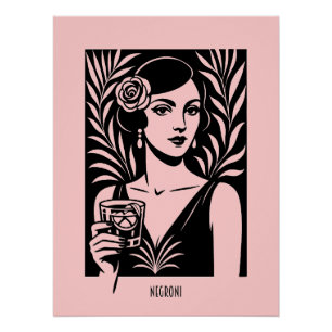 Elegante Frau mit Negroni – Retro-Cocktail Poster