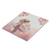 Elegante Frau mit Peonies Kunst, Dichtung und Musi Fliese (Seite)