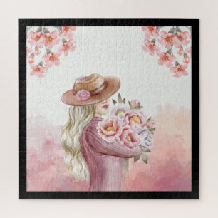 Elegante Frau mit Peonies Kunst, Dichtung und Musi Puzzle