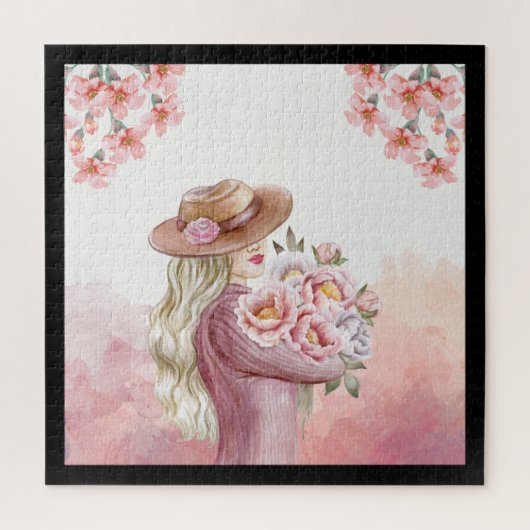 Elegante Frau mit Peonies Kunst, Dichtung und Musi Puzzle (Vertikal)