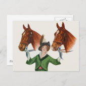 Elegante Frau mit Pferden Postkarte (Vorne/Hinten)