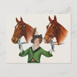 Elegante Frau mit Pferden Postkarte