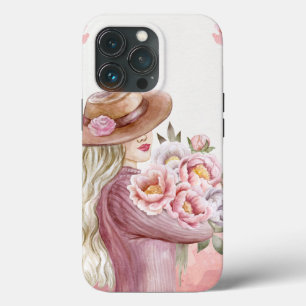 Elegante Frau mit Pfingstrosen Aquarell Kunst Druc Case-Mate iPhone Hülle