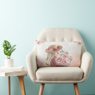 Elegante Frau mit Pfingstrosen Aquarell Kunst Druc Lendenkissen