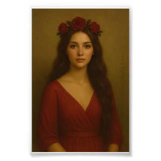 "Elegante Frau mit Rote Rose Crown - Zeitlose Flut Fotodruck