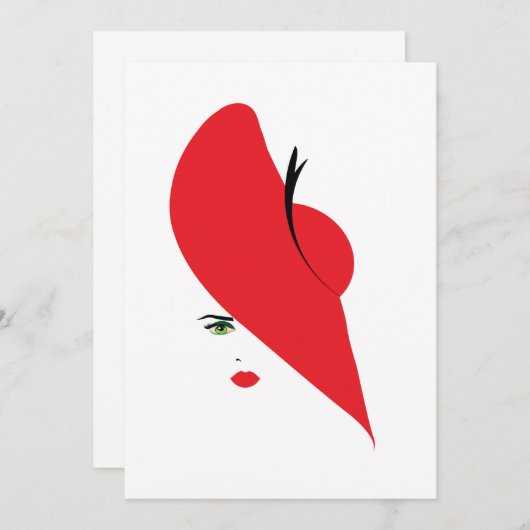 elegante Frau mit rotem Hut Einladung (Vorne/Hinten)