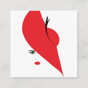 elegante Frau mit rotem Hut Quadratische Visitenkarte