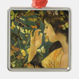 Elegante Frau mit schönen Schmetterlingen Ornament Aus Metall