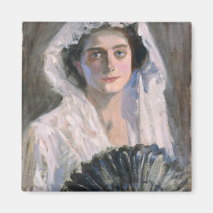 Elegante Frau mit schwarzem Fan (Fujishima Takeji) Magnet