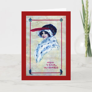 Elegante Frau, Neues Jahr wünscht 1915 Vintag Feiertagskarte