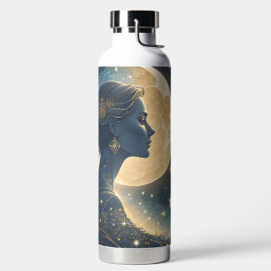 Elegante Frau unter dem goldenen Mond und Sternen Trinkflasche