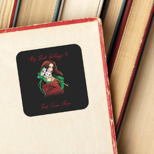 Elegante Frau Venezianische Maske Rot Grün Exlibri Quadratischer Aufkleber