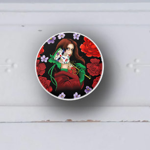 Elegante Frau Venezianische Maske Rot Grün Keramikknauf
