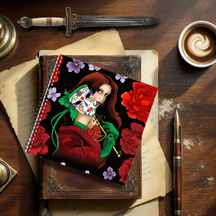 Elegante Frau Venezianische Maske Rot Grün Notizblock