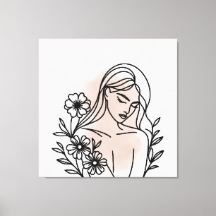 Elegante Frauen-Blumenliniengrafik Leinwanddruck