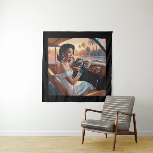 Elegante Frauen in klassischen Autos Wandteppich (Beispiel)