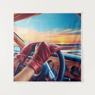 Elegante Frauen in klassischen Autos Wandteppich