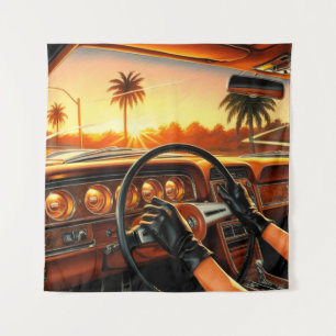 Elegante Frauen in klassischen Autos Wandteppich