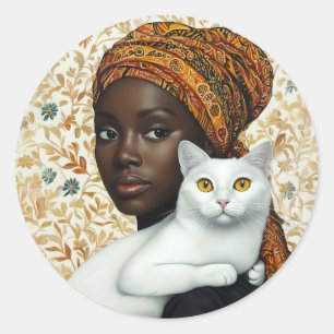 Elegante Frauen und Katze Runder Aufkleber