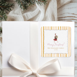 Elegante Frauen-Weihnachtskranz gelbe Streifen Quadratischer Aufkleber