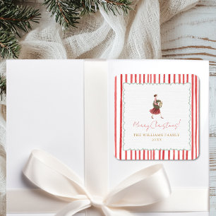 Elegante Frauen-Weihnachtskranz rote Streifen Quadratischer Aufkleber
