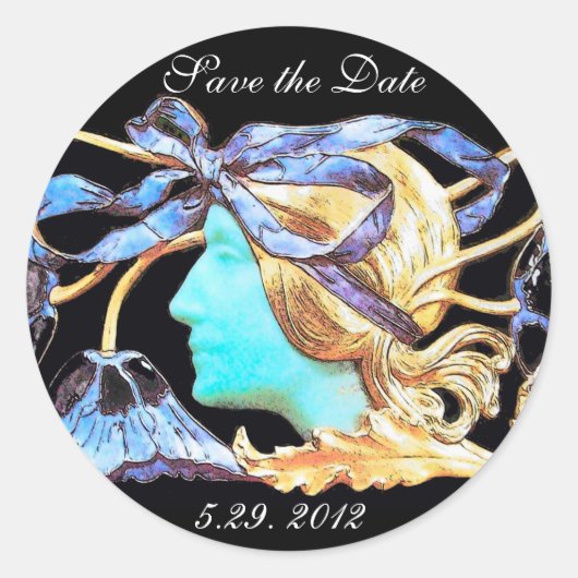 ELEGANTE FRAUENSCHÖNHEIT JEWEL/LADY, BLAUE BOW, BL RUNDER AUFKLEBER (Vorderseite)