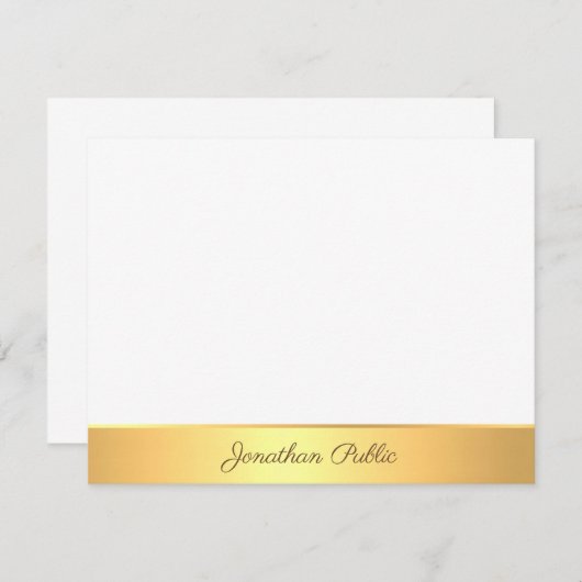 Elegante Freehand Script Text Gold White Template Mitteilungskarte (Vorne/Hinten)