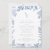 Elegante French Blue Bloom Floral Wedding Einladung (Vorderseite)