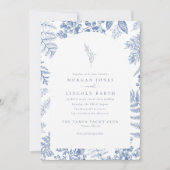 Elegante French Blue Bloom Floral Wedding Einladung (Vorderseite)