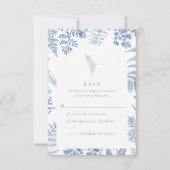 Elegante French Blue Bloom Floral Wedding RSVP Karte (Vorderseite)
