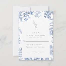 Elegante French Blue Bloom Floral Wedding RSVP Karte