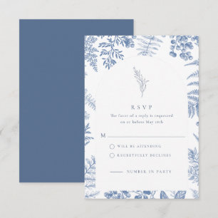 Elegante French Blue Bloom Floral Wedding RSVP Karte