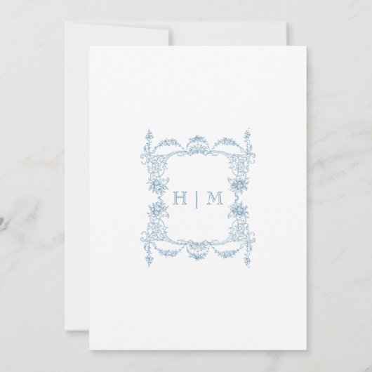 Elegante French Blue Viktorianisch Chinoiserie Hoc Einladung (Rückseite)