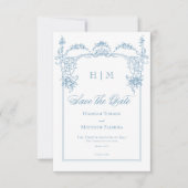 Elegante French Blue Viktorianisch Chinoiserie Hoc Save The Date (Vorderseite)