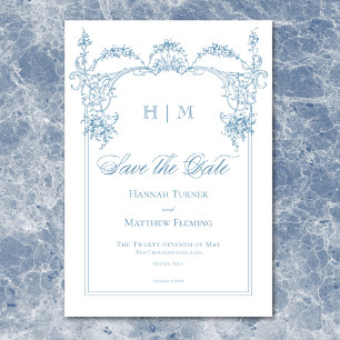 Elegante French Blue Viktorianisch Chinoiserie Hoc Save The Date