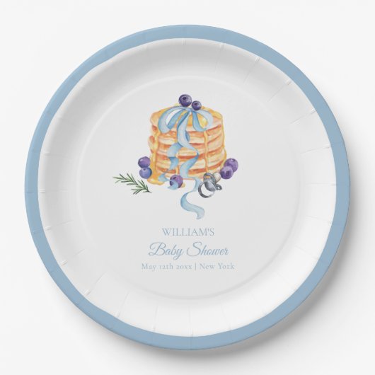 Elegante French Blueberry Pancake Baby Shower Pappteller (Vorderseite)