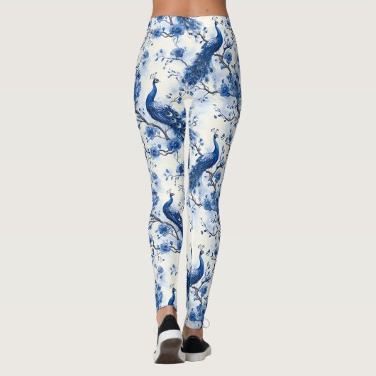 Elegante French Chinoiserie Blaues Meer Leggings (Rückseite)