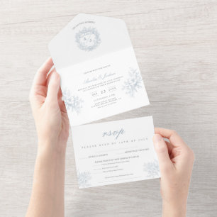 Elegante French Floral Blue Toile Hochzeit All In One Einladung