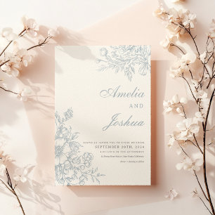 Elegante French Floral Blue Toile Hochzeit Einladung