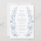 Elegante French Floral Dusty Blue Wedding Einladung (Vorderseite)