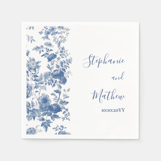 Elegante French Floral Toile Blue Wedding Serviette (Vorderseite)