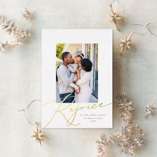 Elegante Freude Religiöses Weihnachts-Foto Gold Folien Feiertagskarte
