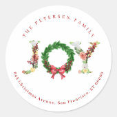 Elegante Freude Weihnachtskranz Familienadresse Runder Aufkleber (Vorderseite)