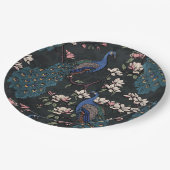 Elegante Friedens- und Magnolia-Blume Schwarz Pappteller (Schrägansicht)